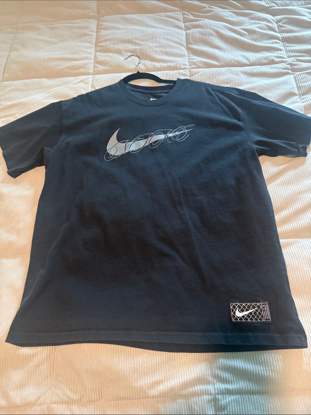 Nike Black Short Sleeve Tee with Oversized Silver Swoosh